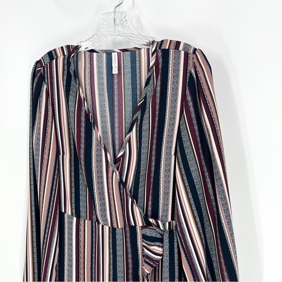 Xhilaration Women's Purple Striped Long Sleeve V-Neck Wrap Dress - Picture 4 of 10